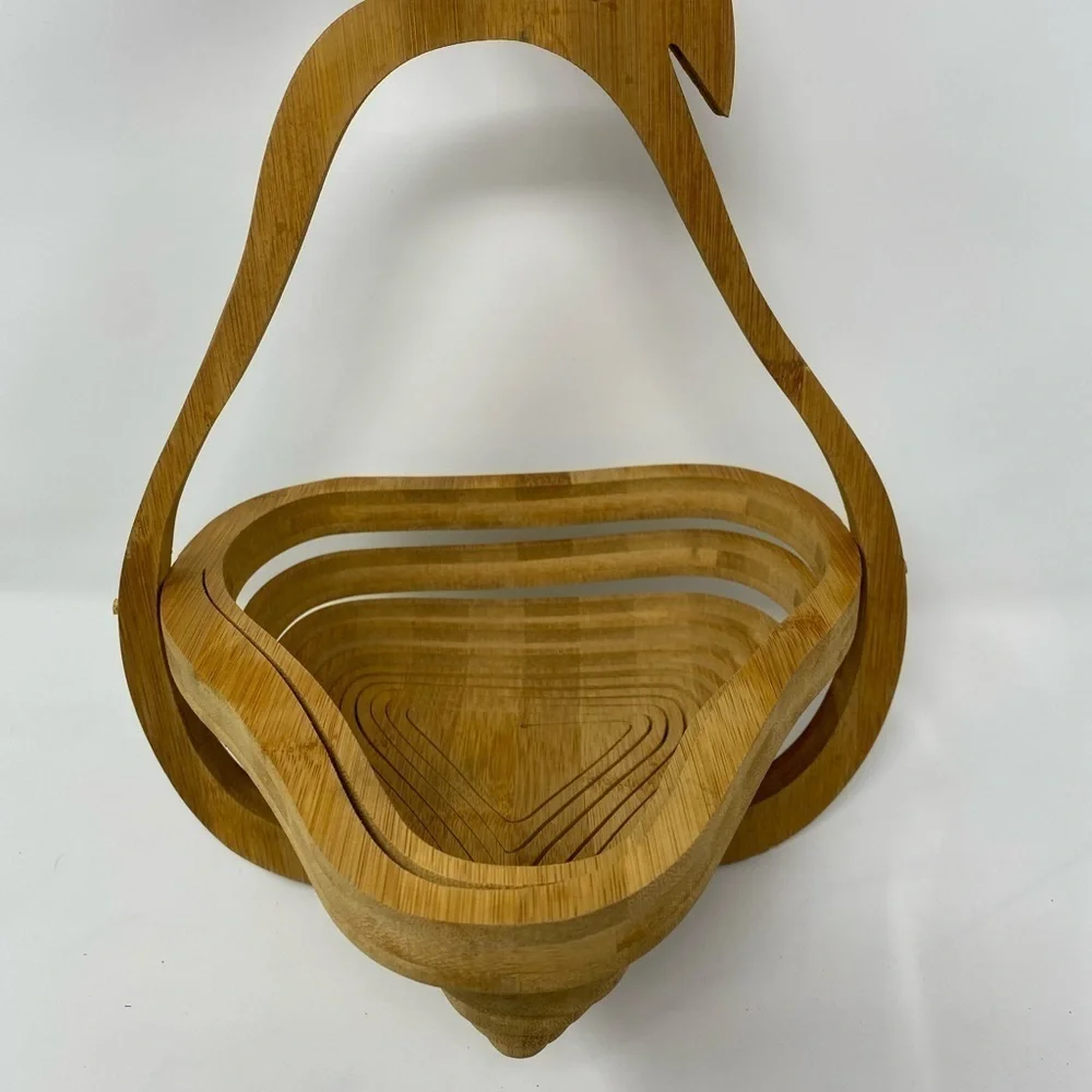 Collapsible Pear Shaped Spiral Cut Bamboo Fruit Basket Charcuterie Board Trivet